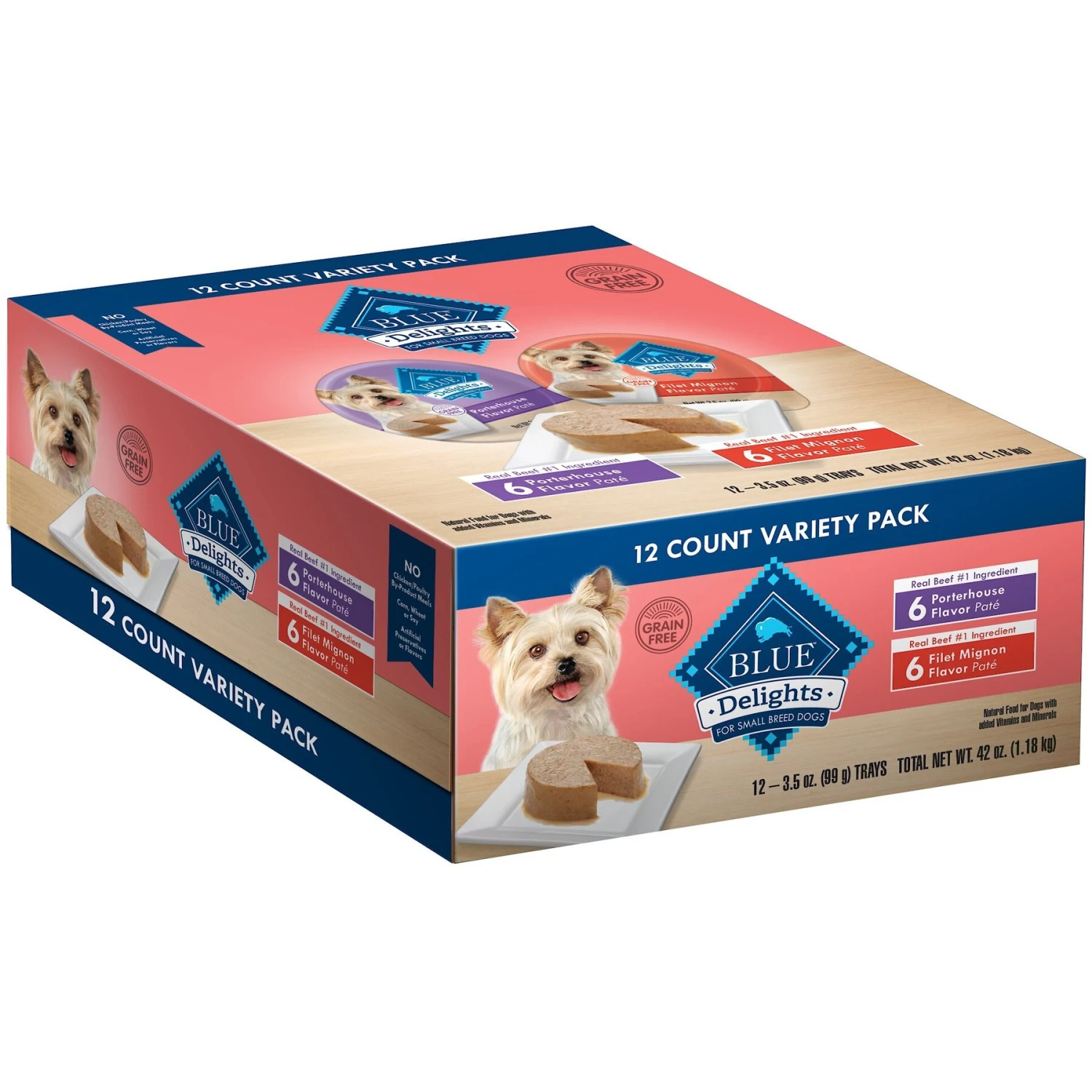 Blue Buffalo Divine Delights Pate Small Breed Variety Pack Filet Mignon & Porterhouse Flavor Dog Food Trays, 3.5-oz Tray, Case Of 12 3 Blue Buffalo Divine Delights Pate Small Breed Variety Pack Filet Mignon & Porterhouse Flavor Dog Food Trays, 3.5-oz Tray, Case Of 12