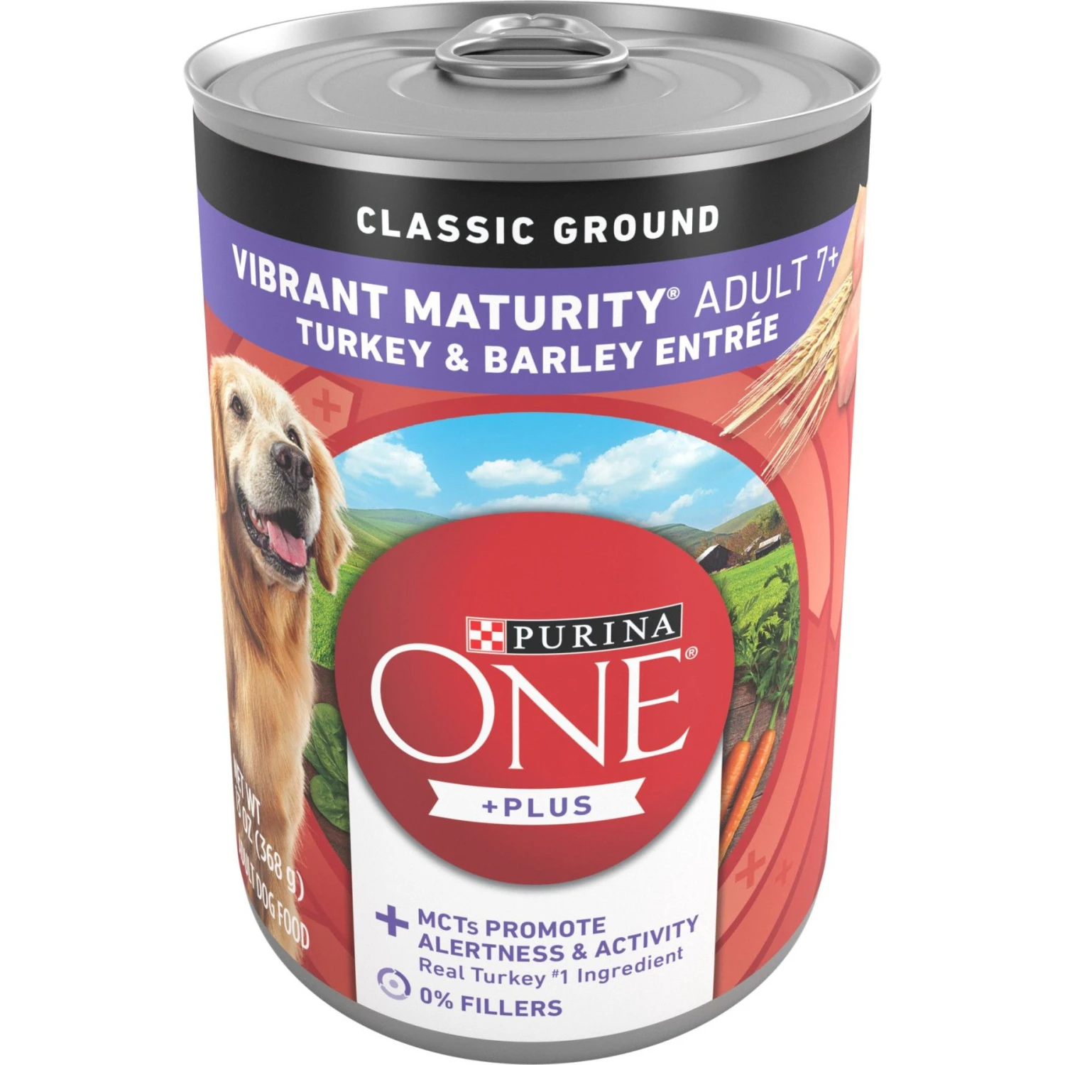 Purina ONE +Plus Adult Classic Ground Vibrant Maturity Adult 7+ Turkey & Barley Entree Canned Dog Food 3 Purina ONE +Plus Adult Classic Ground Vibrant Maturity Adult 7+ Turkey & Barley Entree Canned Dog Food