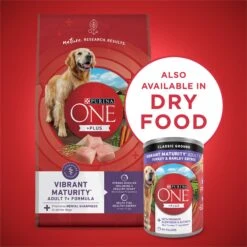 Purina ONE +Plus Adult Classic Ground Vibrant Maturity Adult 7+ Turkey & Barley Entree Canned Dog Food 15 Purina ONE +Plus Adult Classic Ground Vibrant Maturity Adult 7+ Turkey & Barley Entree Canned Dog Food -Blue Buffalo || ROYAL CANIN || Wellness Sales 139323 PT6. AC SS1800 V1668810234
