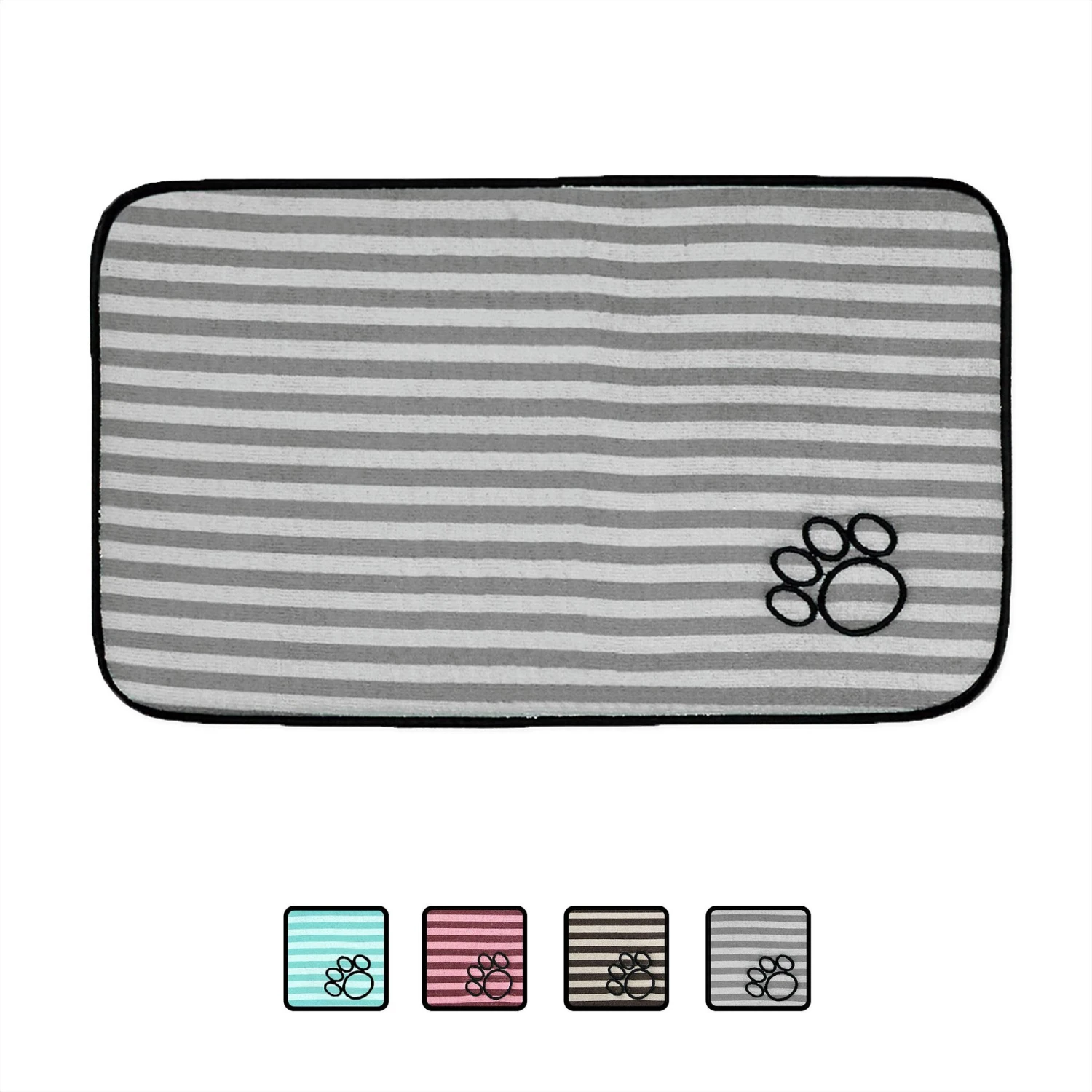 Bone Dry Stripe Embroidered Paw Print Dog & Cat Food Mat 3 Bone Dry Stripe Embroidered Paw Print Dog & Cat Food Mat