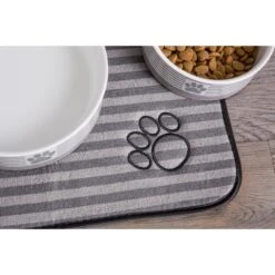 Bone Dry Stripe Embroidered Paw Print Dog & Cat Food Mat 8 Bone Dry Stripe Embroidered Paw Print Dog & Cat Food Mat -Blue Buffalo || ROYAL CANIN || Wellness Sales 153980 PT2. AC SS1800 V1539714750