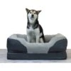 BarksBar Snuggly Sleeper Orthopedic Bolster Dog Bed With Removable Cover, Gray