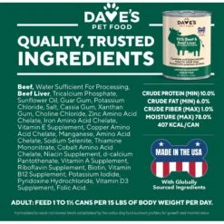 Dave's Pet Food 95% Premium Beef & Beef Liver Grain-Free Recipe Canned Dog Food -Blue Buffalo || ROYAL CANIN || Wellness Sales 157467 PT5. AC SS1800 V1548270422