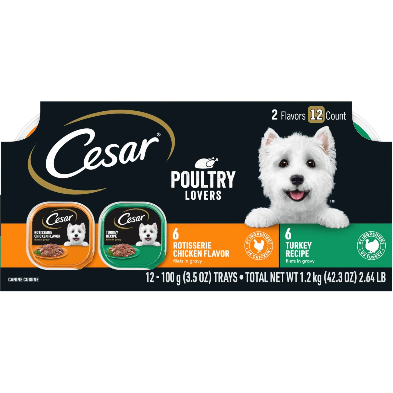 Cesar Poultry Lovers Turkey & Chicken Filets In Gravy Variety Pack Small Breed Adult Wet Dog Food Trays 3 Cesar Poultry Lovers Turkey & Chicken Filets In Gravy Variety Pack Small Breed Adult Wet Dog Food Trays