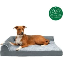 FurHaven Two Tone Faux Fur & Suede Deluxe Chaise Cooling Gel Dog & Cat Bed With Removable Cover -Blue Buffalo || ROYAL CANIN || Wellness Sales 176048 PT3. AC SS1800 V1601484054