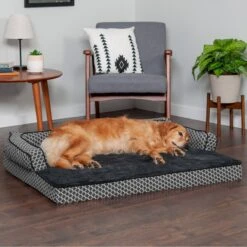 FurHaven Comfy Couch Cooling Gel Cat & Dog Bed With Removable Cover