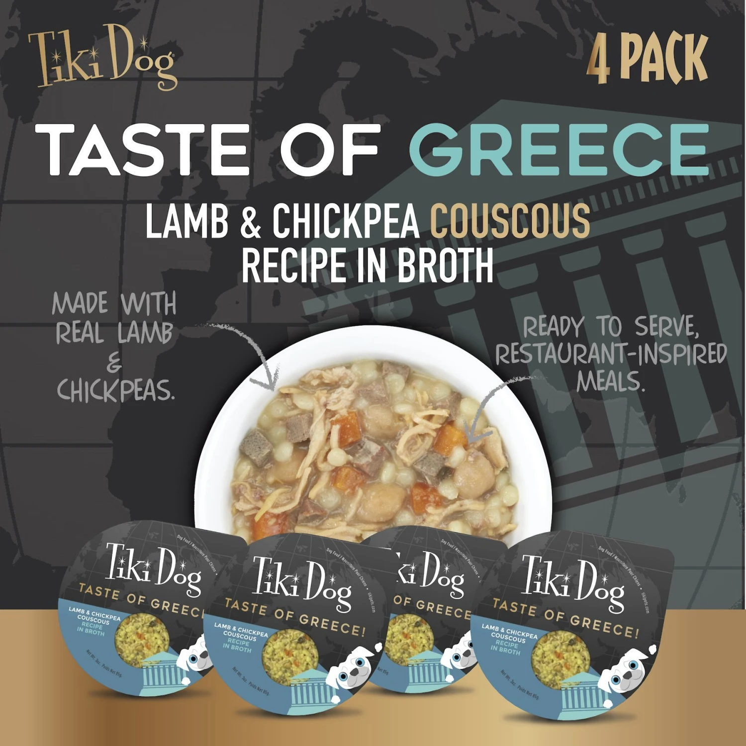 Tiki Dog Taste Of Greece Lamb, Couscous & Chickpea Recipe In Broth Wet Dog Food, 3-oz Cup, Case Of 4 5 Tiki Dog Taste Of Greece Lamb, Couscous & Chickpea Recipe In Broth Wet Dog Food, 3-oz Cup, Case Of 4 - Image 3
