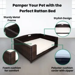 Iconic Pet Rattan Rectangular Sofa Cat & Dog Bed With Removable Cover, Espresso -Blue Buffalo || ROYAL CANIN || Wellness Sales 192464 PT4. AC SS1800 V1568755945