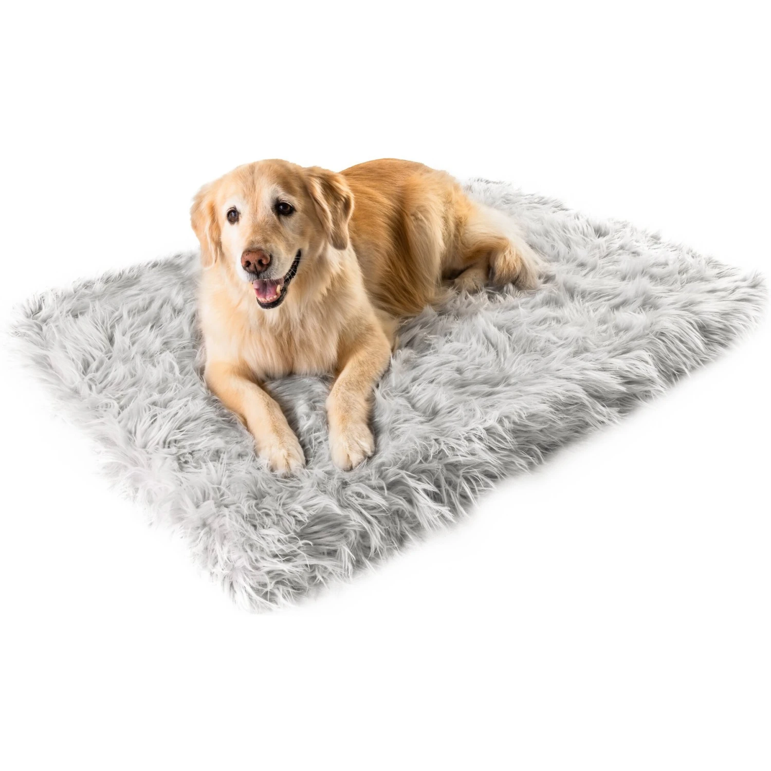 PawBrands PupRug Faux Fur Rectangular Orthopedic Pillow Dog Bed With Removable Cover, Gray 3 PawBrands PupRug Faux Fur Rectangular Orthopedic Pillow Dog Bed With Removable Cover, Gray