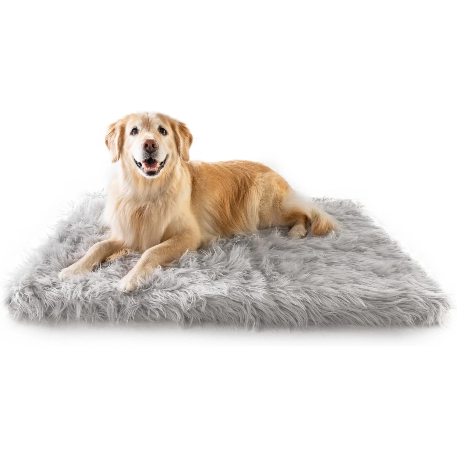 PawBrands PupRug Faux Fur Rectangular Orthopedic Pillow Dog Bed With Removable Cover, Gray 4 PawBrands PupRug Faux Fur Rectangular Orthopedic Pillow Dog Bed With Removable Cover, Gray - Image 2