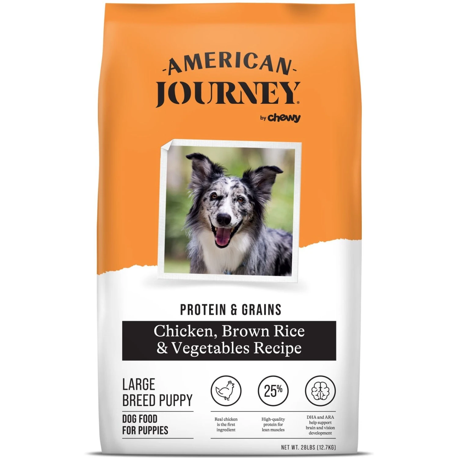 American Journey Protein & Grains Large Breed Puppy Chicken, Brown Rice & Vegetables Recipe Dry Dog Food, 28-lb Bag 3 American Journey Protein & Grains Large Breed Puppy Chicken, Brown Rice & Vegetables Recipe Dry Dog Food, 28-lb Bag