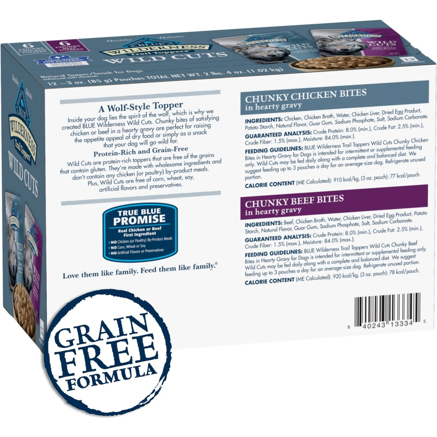 Blue Buffalo Wilderness Trail Toppers Wild Cuts Variety Pack Chunky Chicken & Beef Bites In Gravy Grain-Free Dog Food Topper, 3-oz, Pouch Of 12 4 Blue Buffalo Wilderness Trail Toppers Wild Cuts Variety Pack Chunky Chicken & Beef Bites In Gravy Grain-Free Dog Food Topper, 3-oz, Pouch Of 12 - Image 2