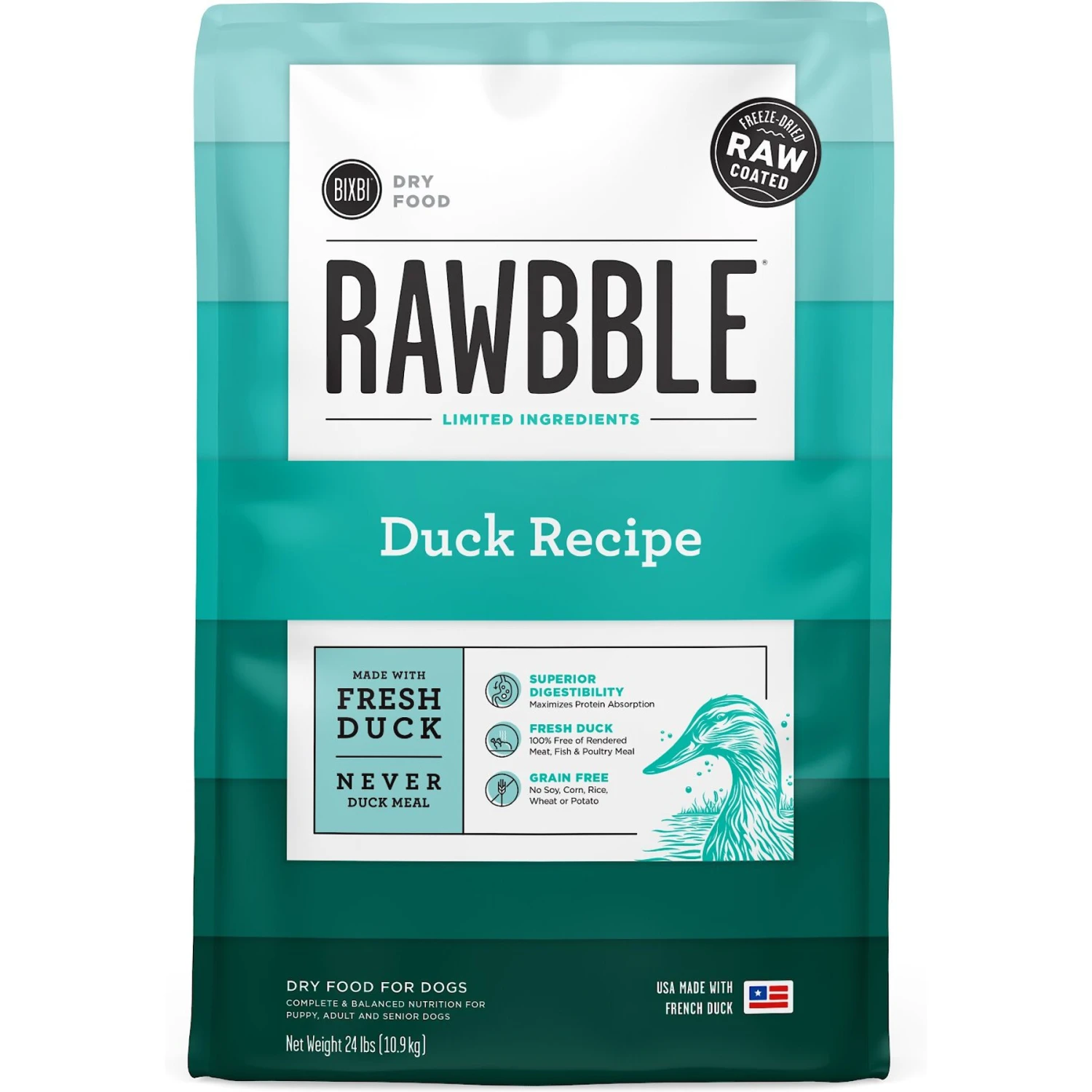 BIXBI RAWBBLE Fresh Duck Recipe Limited Ingredient Grain-Free Dry Dog Food 3 BIXBI RAWBBLE Fresh Duck Recipe Limited Ingredient Grain-Free Dry Dog Food