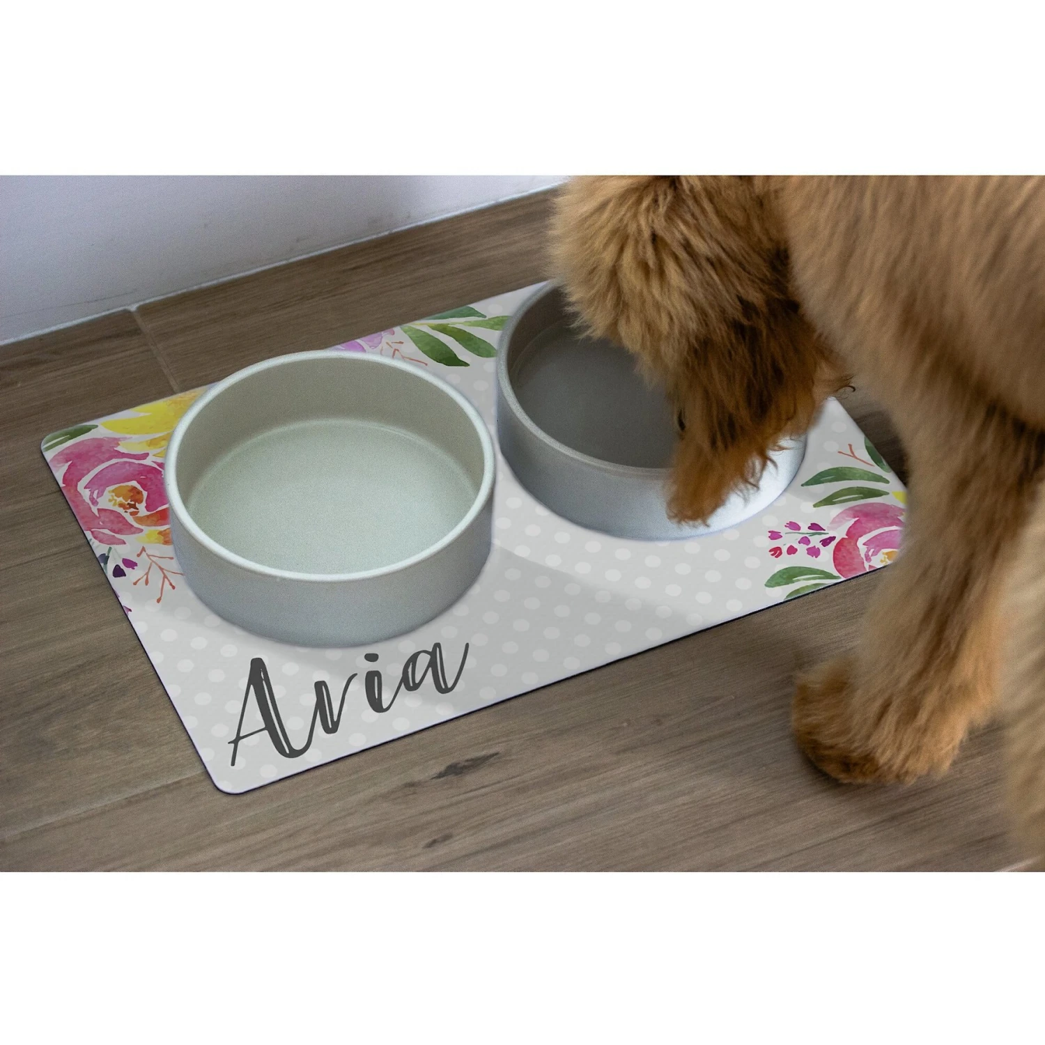 904 Custom Polka Dot Floral Personalized Dog & Cat Placemat 4 904 Custom Polka Dot Floral Personalized Dog & Cat Placemat - Image 2