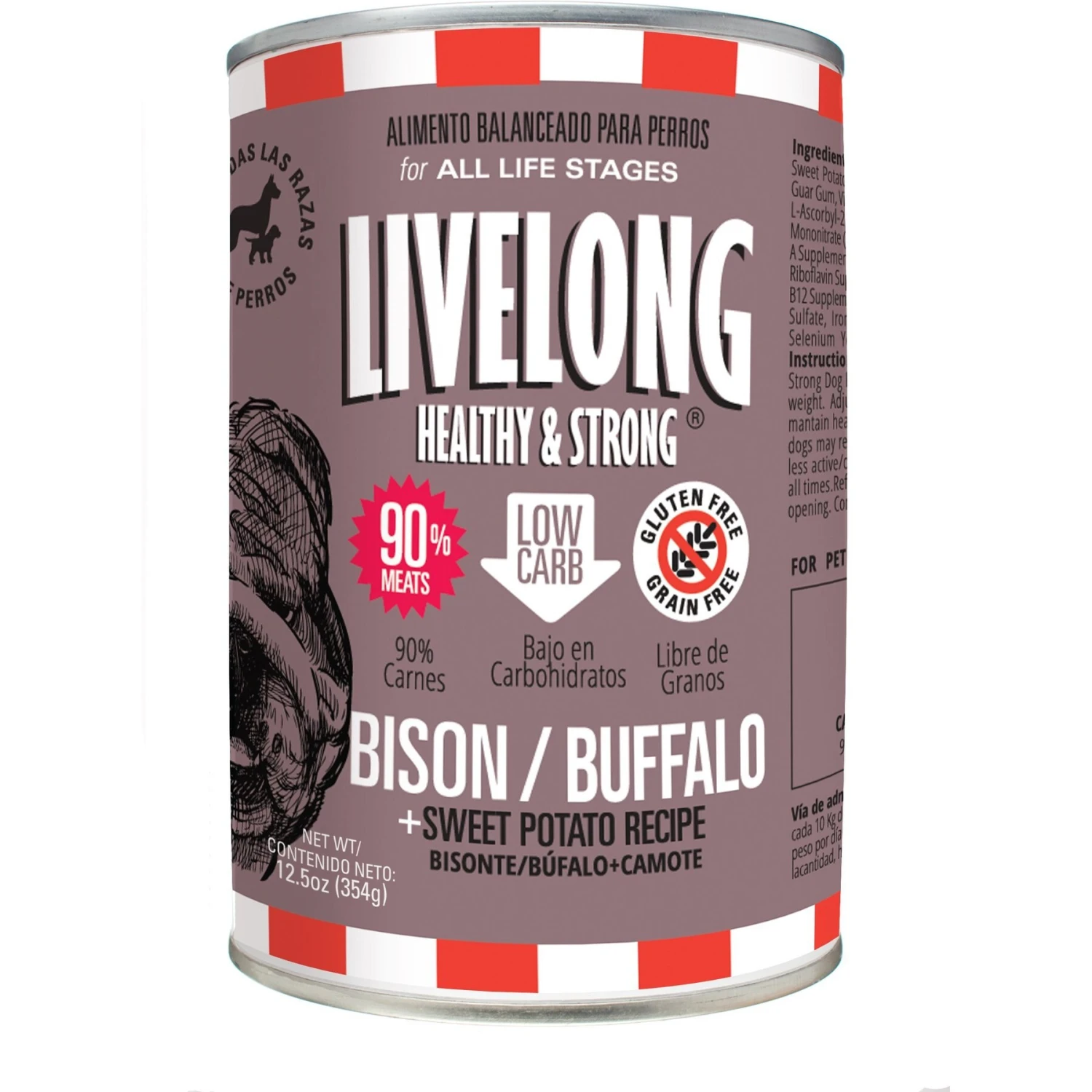 Livelong Healthy & Strong Bison/Buffalo & Sweet Potato Recipe Wet Dog Food, 12.8-oz Can, Case Of 12 3 Livelong Healthy & Strong Bison/Buffalo & Sweet Potato Recipe Wet Dog Food, 12.8-oz Can, Case Of 12