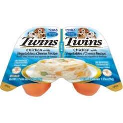 Inaba Twins Chicken With Vegetables & Cheese Recipe Grain-Free Dog Food Topper, 1.23-oz, Pack Of 2
