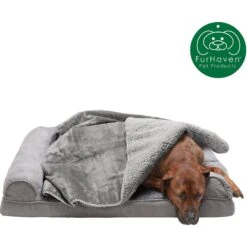 FurHaven Orthopedic Plush & Suede Sofa Dog & Cat Bed & Blanket, Gray, Large -Blue Buffalo || ROYAL CANIN || Wellness Sales 242797 PT2. AC SS1800 V1625253190