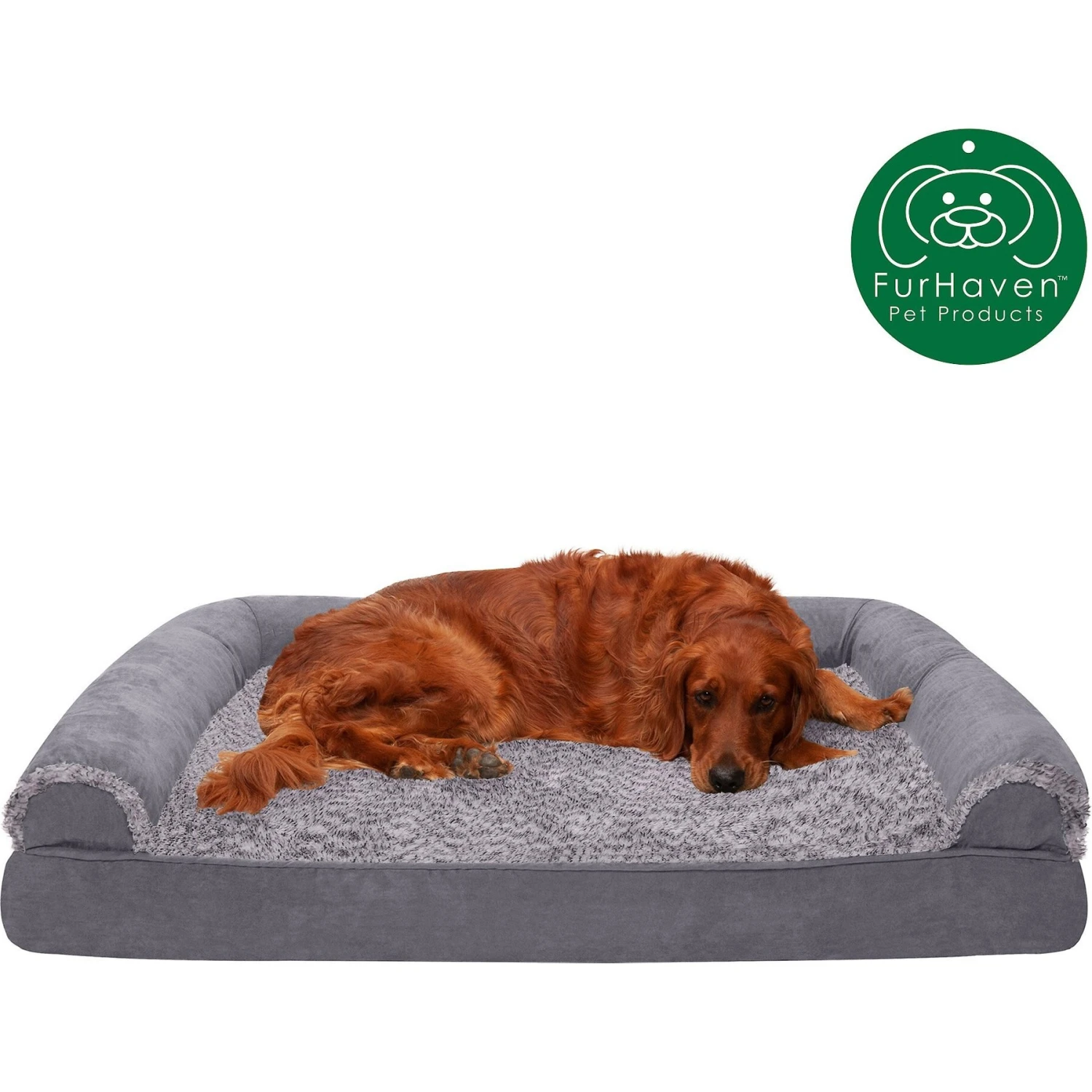 FurHaven Faux Fur & Suede Memory Foam Sofa Dog & Cat Bed 6 FurHaven Faux Fur & Suede Memory Foam Sofa Dog & Cat Bed - Image 4