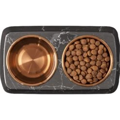 Frisco Copper Stainless Steel Double Dog & Cat Bowls With Black Marble Stand -Blue Buffalo || ROYAL CANIN || Wellness Sales 253058 PT5. AC SS1800 V1616595394