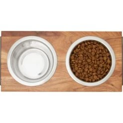 Frisco Wood Elevated Non-Skid Stainless Steel Double Diner Dog & Cat Bowl -Blue Buffalo || ROYAL CANIN || Wellness Sales 257143 PT2. AC SS1800 V1615310833