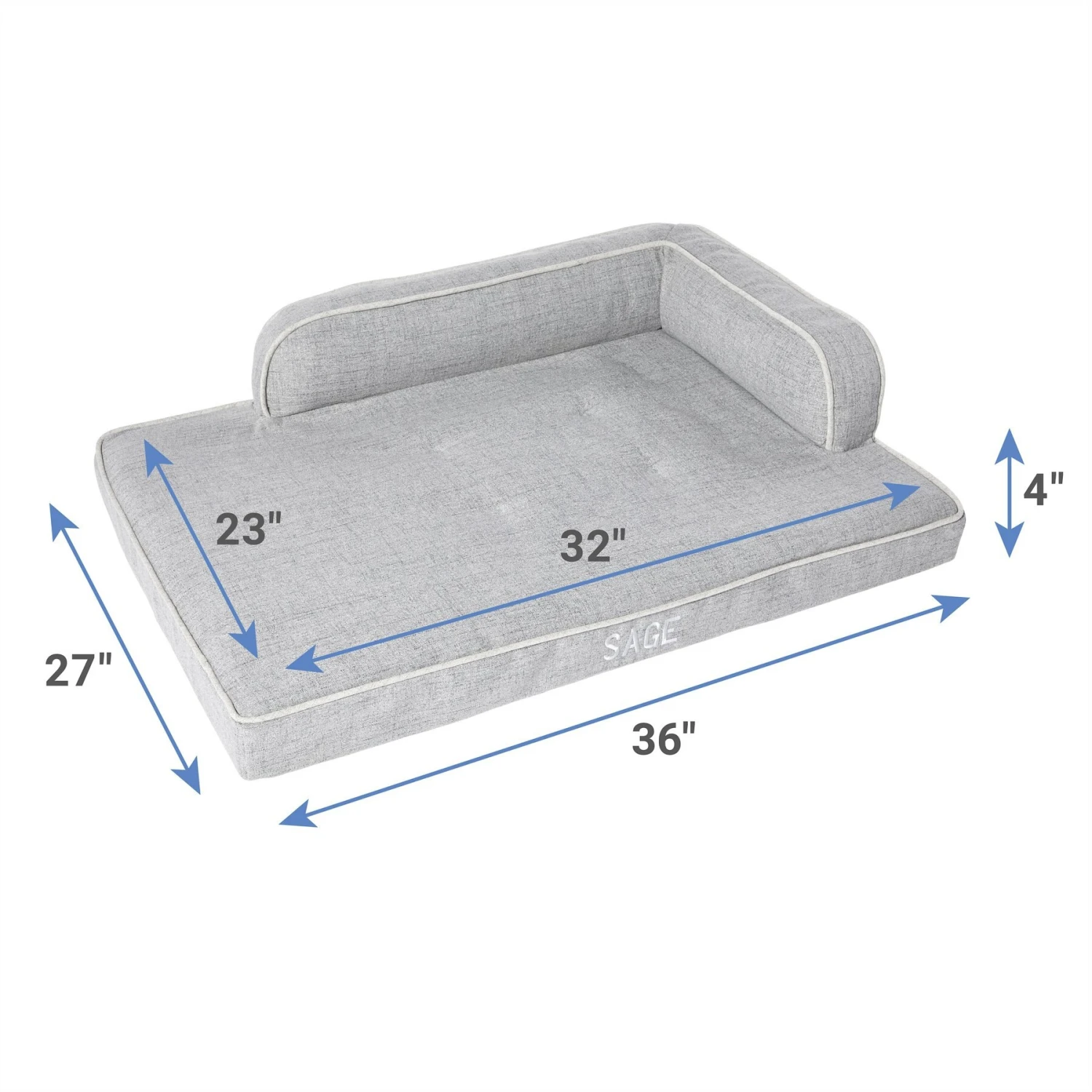 Frisco Faux Linen Corner Personalized Bolster Dog Bed W/Removable Cover, Harbour Blue, L 4 Frisco Faux Linen Corner Personalized Bolster Dog Bed W/Removable Cover, Harbour Blue, L - Image 2