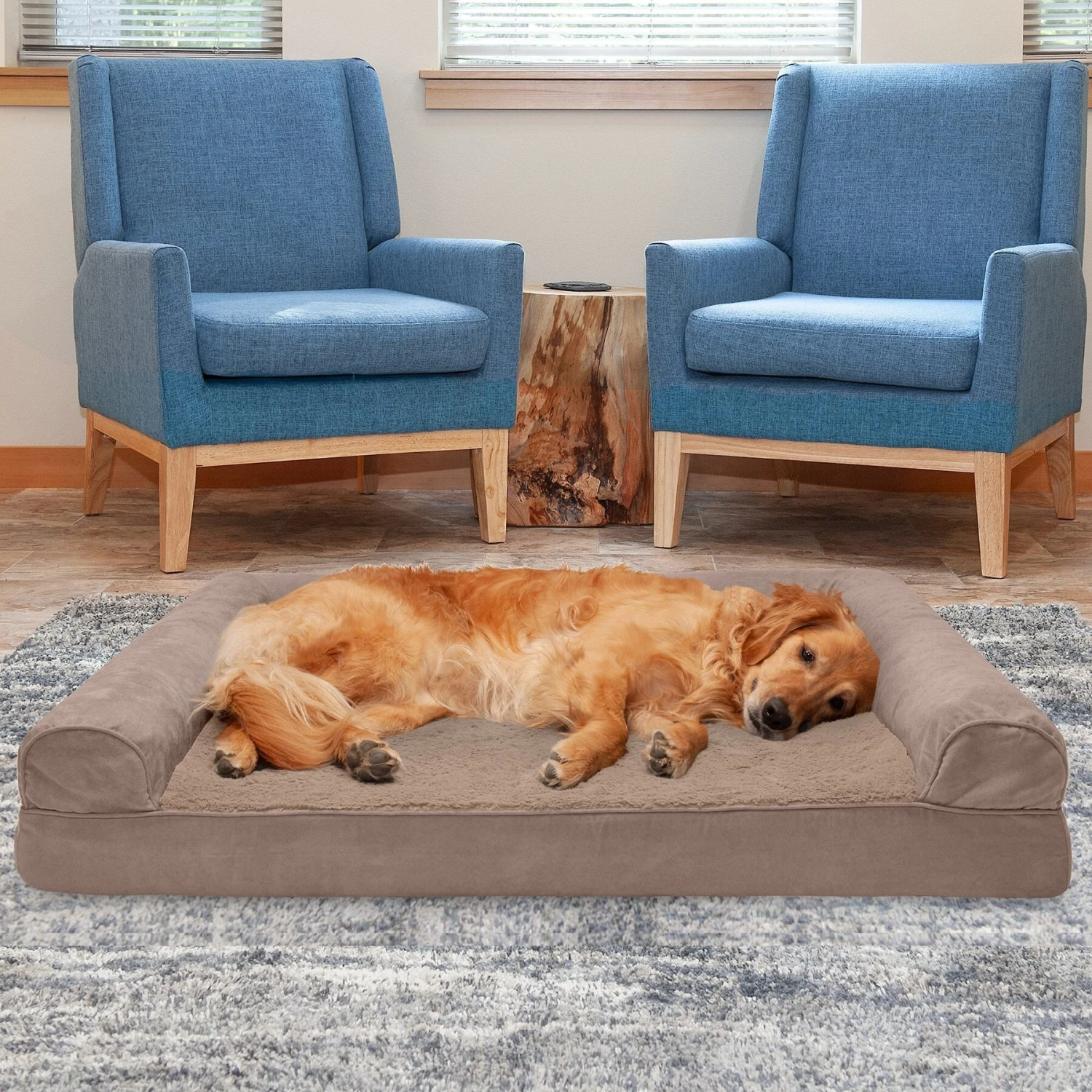 FurHaven Plush & Suede Cooling Gel Bolster Dog Bed With Removable Cover 3 FurHaven Plush & Suede Cooling Gel Bolster Dog Bed With Removable Cover