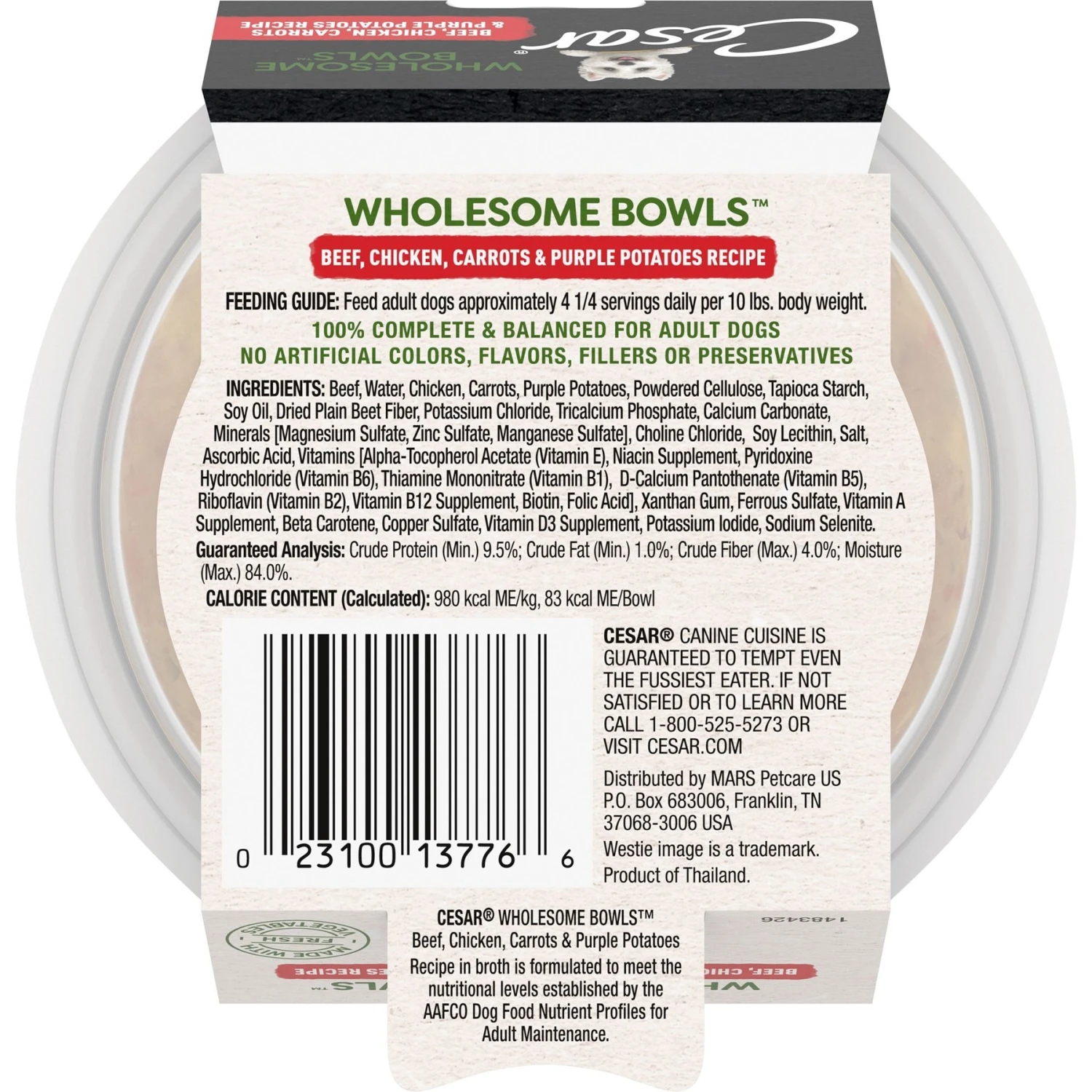 Cesar Wholesome Bowls Beef, Chicken, Potatoes & Carrots Recipe Small Breed Adult Wet Dog Food 4 Cesar Wholesome Bowls Beef, Chicken, Potatoes & Carrots Recipe Small Breed Adult Wet Dog Food - Image 2