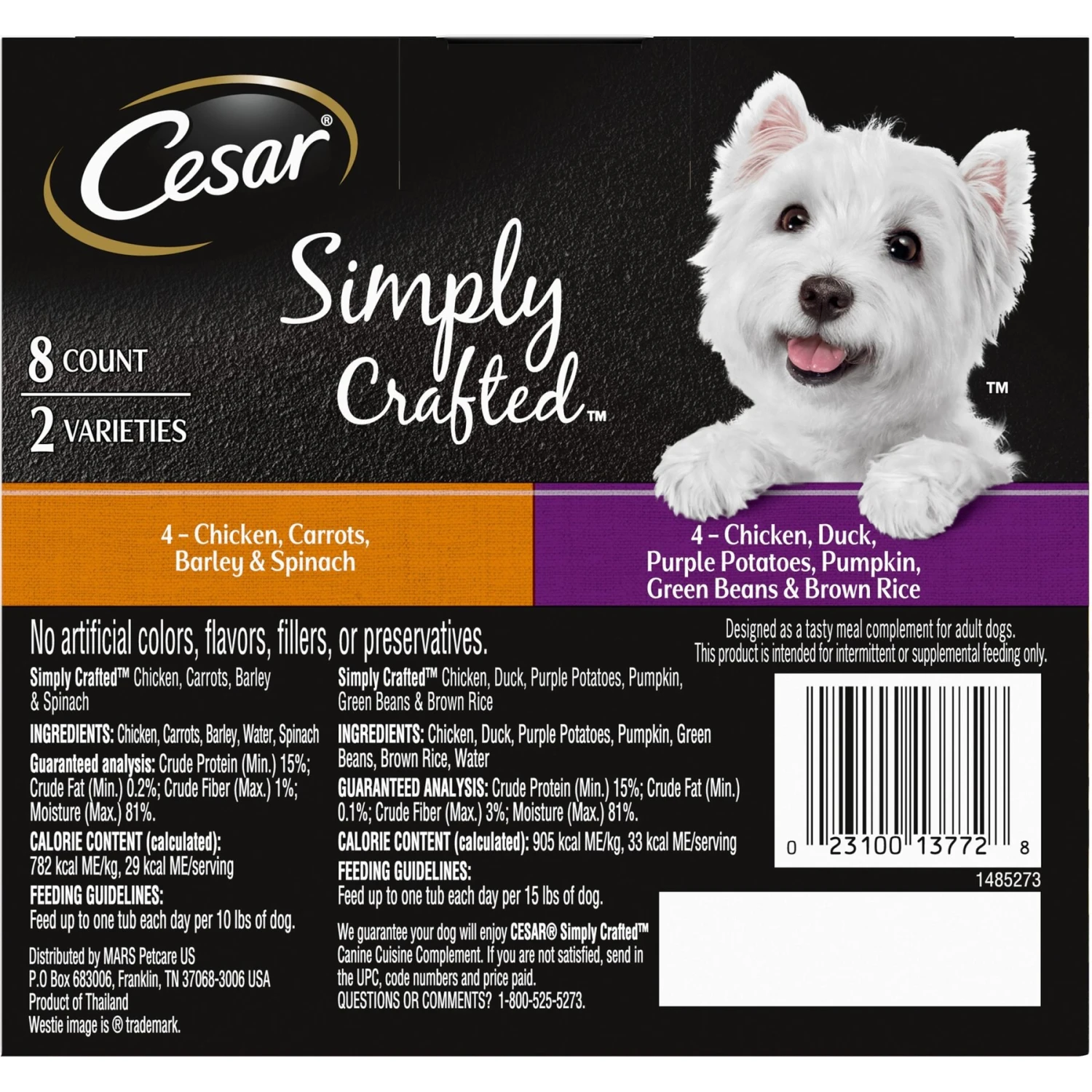 Cesar Simply Crafted Chicken, Duck, Purple Potatoes, Pumpkin, Green Beans & Brown Rice & Chicken, Carrots, Barley & Spinach Variety Pack Adult Wet Dog Food Meal Topper 4 Cesar Simply Crafted Chicken, Duck, Purple Potatoes, Pumpkin, Green Beans & Brown Rice & Chicken, Carrots, Barley & Spinach Variety Pack Adult Wet Dog Food Meal Topper - Image 2