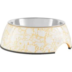 Disney Winnie The Pooh Non-Skid Stainless Steel With Melamine Stand Dog & Cat Bowl, Yellow