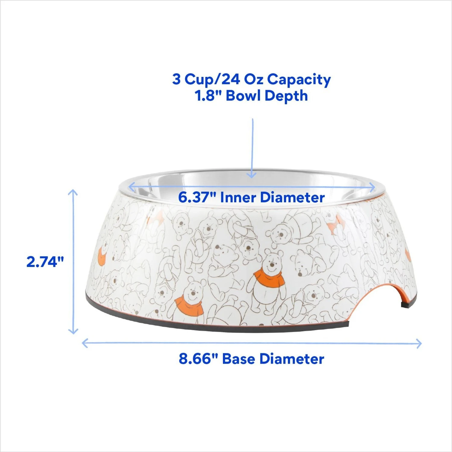 Disney Winnie The Pooh Non-Skid Stainless Steel With Melamine Stand Dog & Cat Bowl, Orange 4 Disney Winnie The Pooh Non-Skid Stainless Steel With Melamine Stand Dog & Cat Bowl, Orange - Image 2