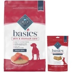 Blue Buffalo Basics Skin & Stomach Care Salmon & Potato Recipe Adult Dry Dog Food & Blue Buffalo Basics Skin & Stomach Care Biscuits Salmon & Potato Dog Treats