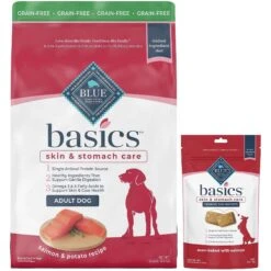 Blue Buffalo Basics Skin & Stomach Care Grain-Free Formula Salmon & Potato Recipe Adult Dry Dog Food & Blue Buffalo Basics Skin & Stomach Care Biscuits Salmon & Potato Dog Treats