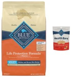 Blue Buffalo Life Protection Formula Large Breed Adult Chicken & Brown Rice Recipe Dry Dog Food & Blue Buffalo Health Bars Baked With Bacon, Egg & Cheese Dog Treats