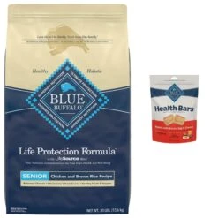 Blue Buffalo Life Protection Formula Senior Chicken & Brown Rice Recipe Dry Dog Food & Blue Buffalo Health Bars Baked With Bacon, Egg & Cheese Dog Treats