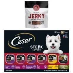 Cesar Steak Lovers Variety Pack Small Breed Adult Wet Dog Food Trays & Bones & Chews All Natural Grain-Free Jerky Made With Real Beef Dog Treats