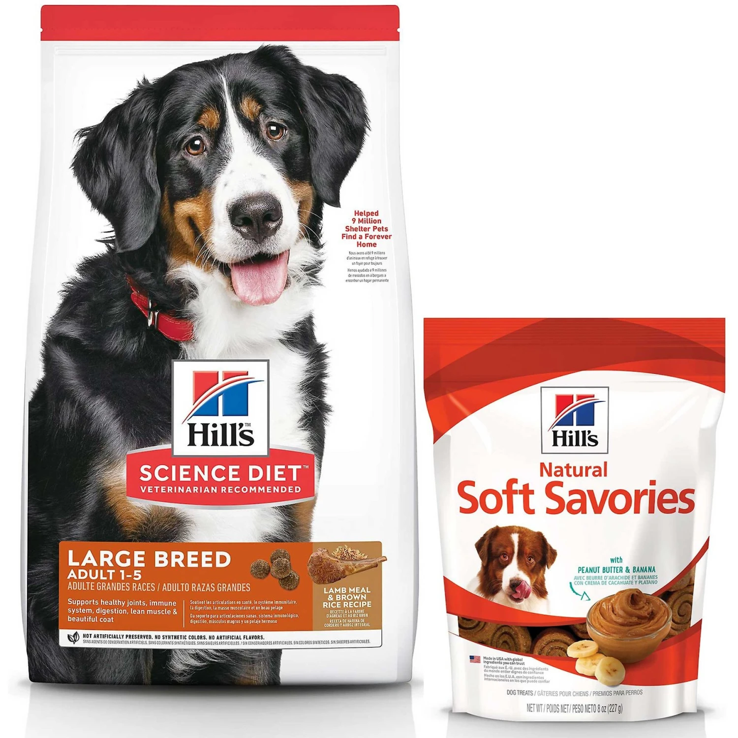Hill's Science Diet Adult Large Breed Lamb Meal & Brown Rice Dry Dog Food & Hill's Natural Soft Savories With Peanut Butter & Banana Dog Treats 3 Hill's Science Diet Adult Large Breed Lamb Meal & Brown Rice Dry Dog Food & Hill's Natural Soft Savories With Peanut Butter & Banana Dog Treats