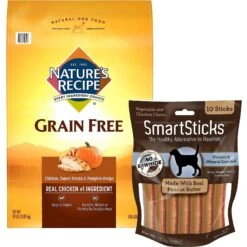 Nature's Recipe Grain-Free Chicken, Sweet Potato & Pumpkin Recipe Dry Dog Food & SmartBones SmartSticks Peanut Butter Dog Treats