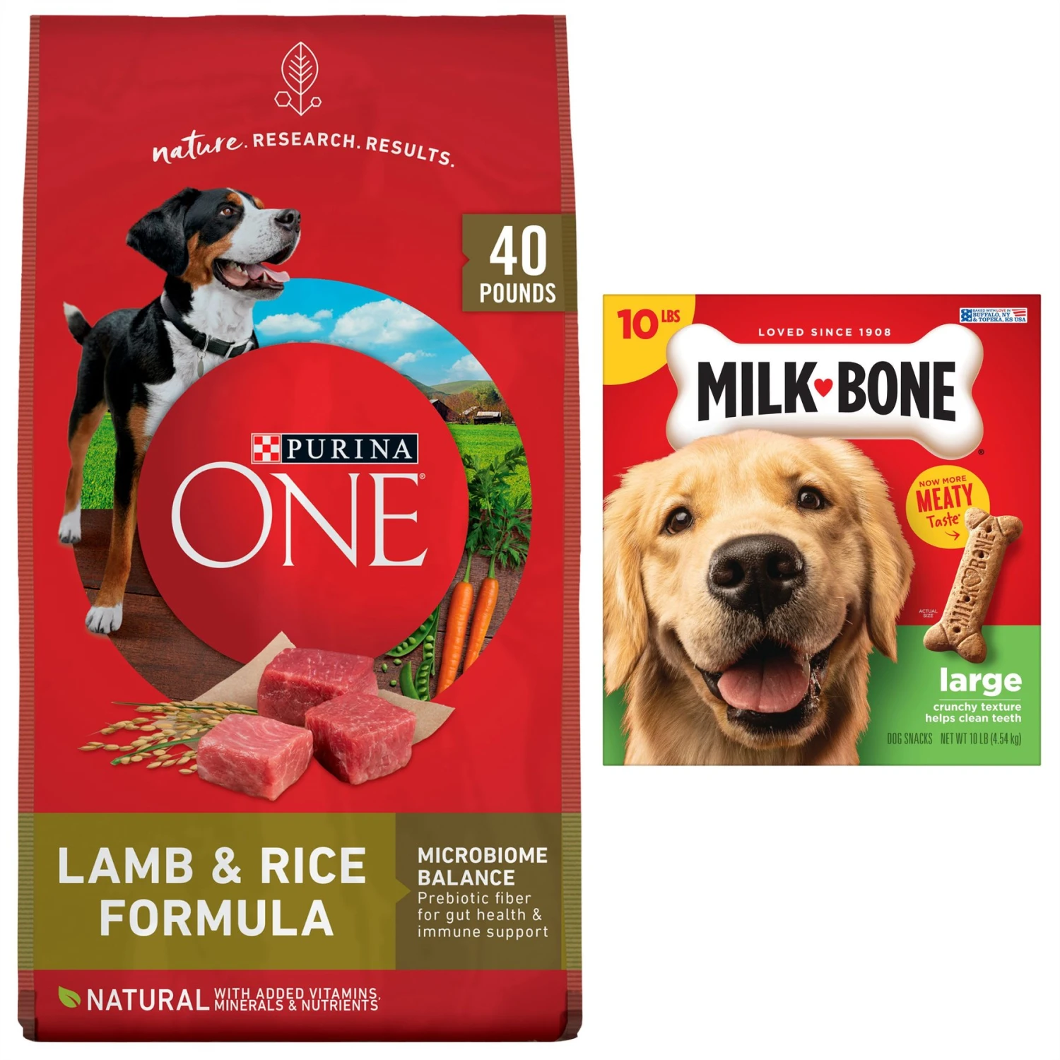 Purina ONE Natural SmartBlend Lamb & Rice Formula Dry Dog Food & Milk-Bone Original Large Biscuit Dog Treats 3 Purina ONE Natural SmartBlend Lamb & Rice Formula Dry Dog Food & Milk-Bone Original Large Biscuit Dog Treats