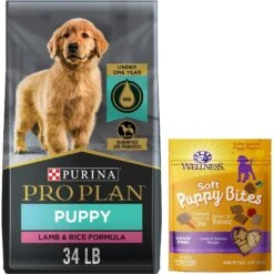 Purina Pro Plan High Protein DHA Lamb & Rice Formula Puppy Food & Wellness Soft Puppy Bites Lamb & Salmon Recipe Grain-Free Natural Dog Treats