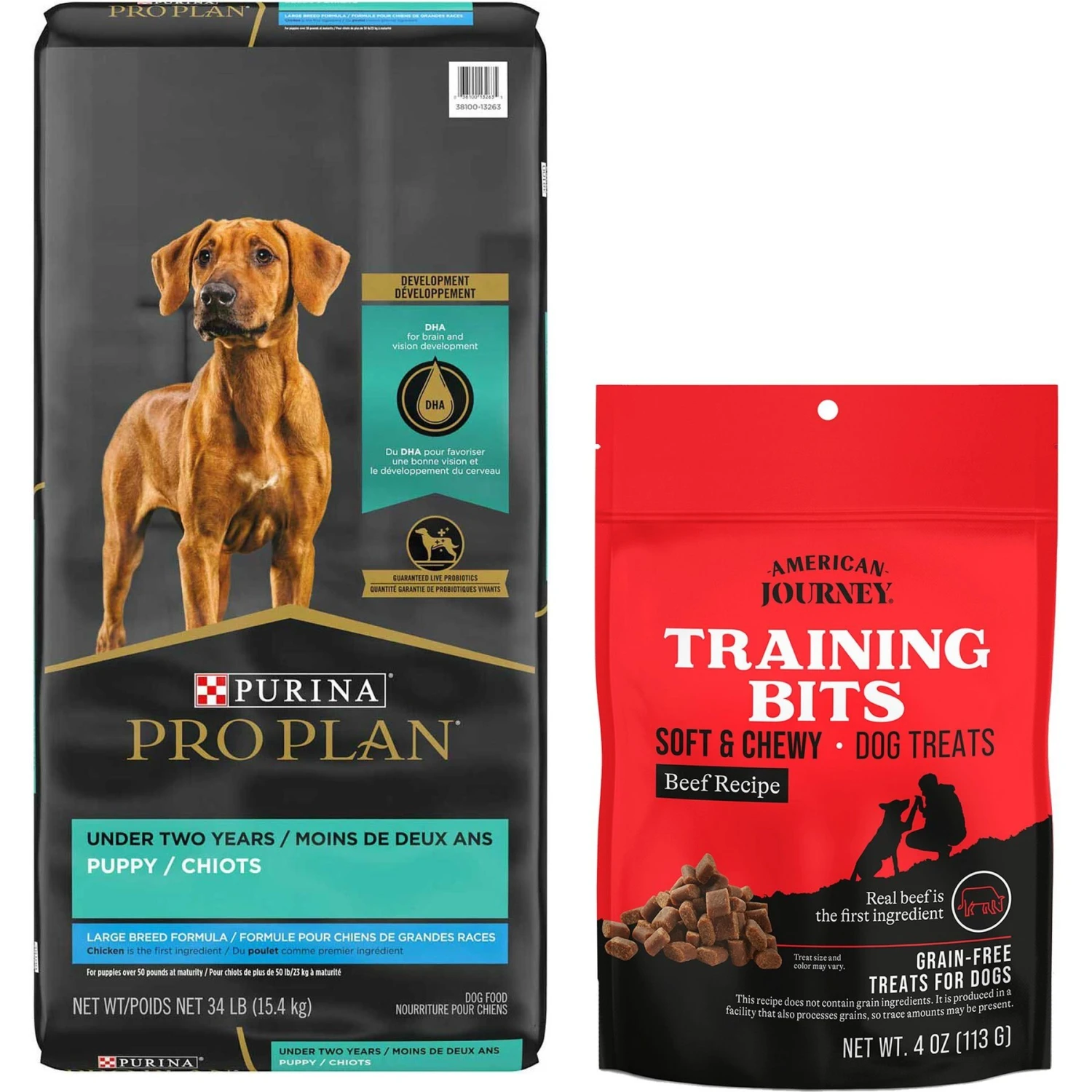 Purina Pro Plan High Protein Chicken & Rice Formula Large Breed Dry Puppy Food & American Journey Beef Recipe Grain-Free Soft & Chewy Training Bits Dog Treats 3 Purina Pro Plan High Protein Chicken & Rice Formula Large Breed Dry Puppy Food & American Journey Beef Recipe Grain-Free Soft & Chewy Training Bits Dog Treats