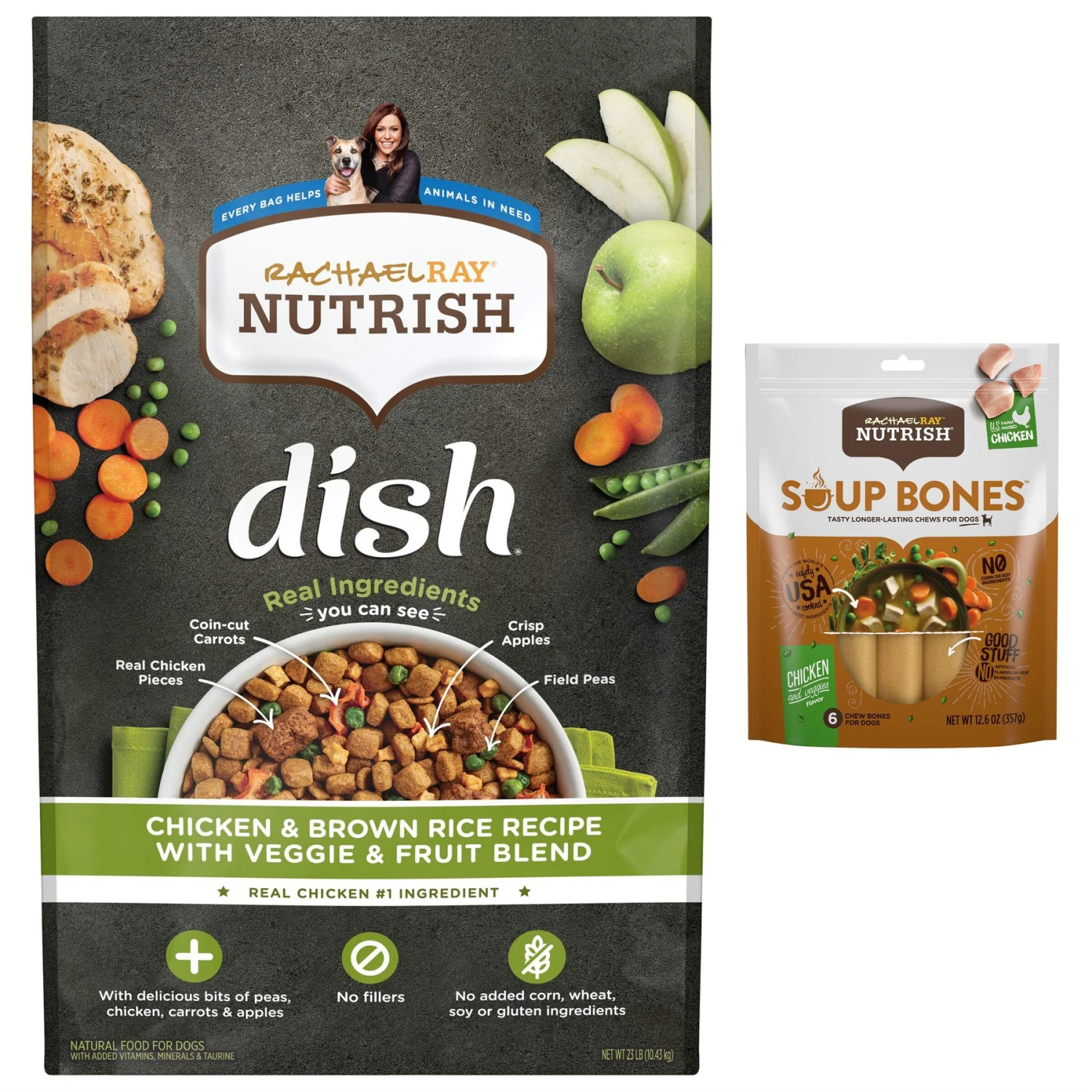 Rachael Ray Nutrish Dish Natural Chicken & Brown Rice Recipe With Veggies & Fruit Dry Dog Food & Rachael Ray Nutrish Soup Bones Chicken & Veggies Flavor Dog Treats 3 Rachael Ray Nutrish Dish Natural Chicken & Brown Rice Recipe With Veggies & Fruit Dry Dog Food & Rachael Ray Nutrish Soup Bones Chicken & Veggies Flavor Dog Treats