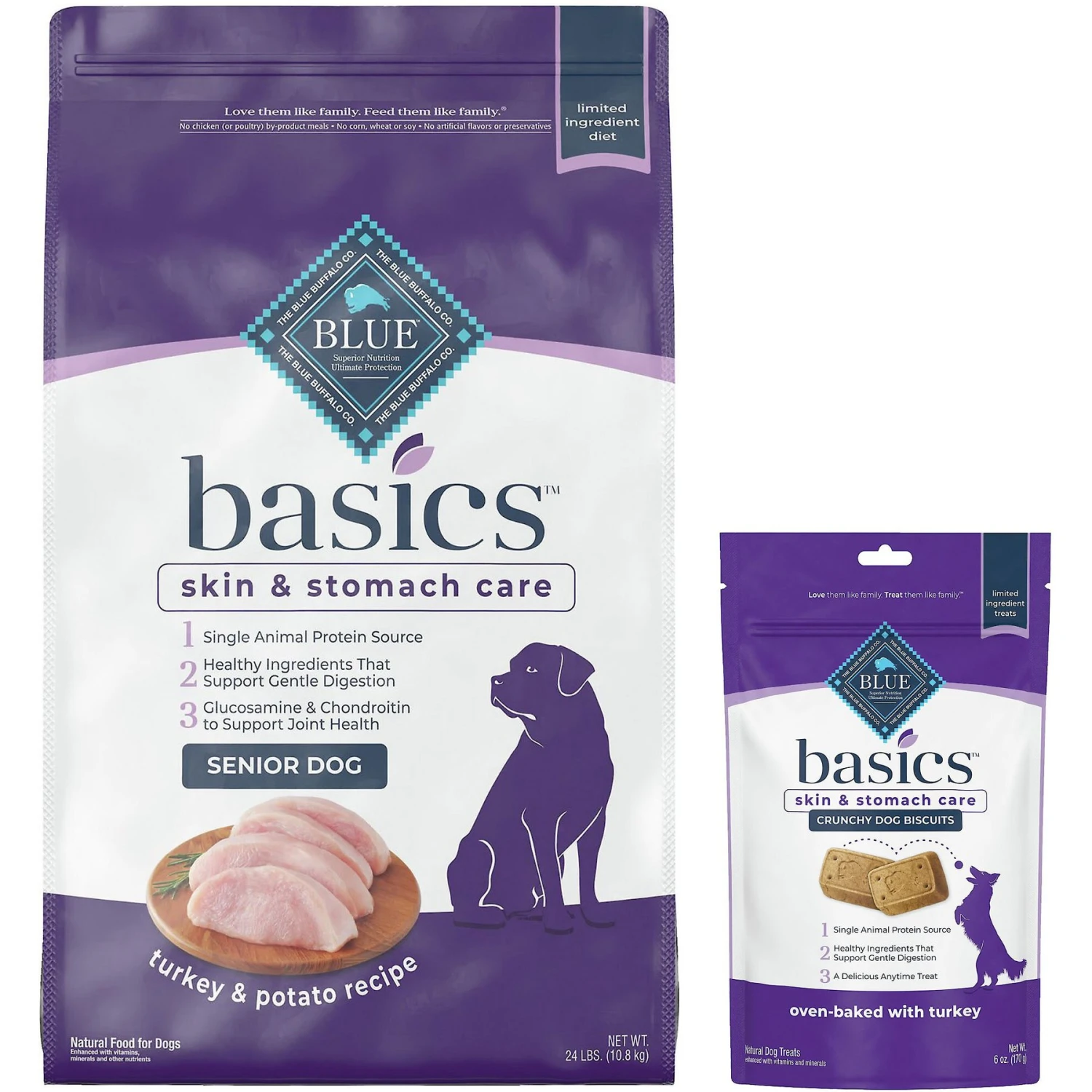 Blue Buffalo Basics Skin & Stomach Care Turkey & Potato Recipe Senior Dry Dog Food & Blue Buffalo Basics Skin & Stomach Care Biscuits Turkey & Potato Dog Treats 3 Blue Buffalo Basics Skin & Stomach Care Turkey & Potato Recipe Senior Dry Dog Food & Blue Buffalo Basics Skin & Stomach Care Biscuits Turkey & Potato Dog Treats