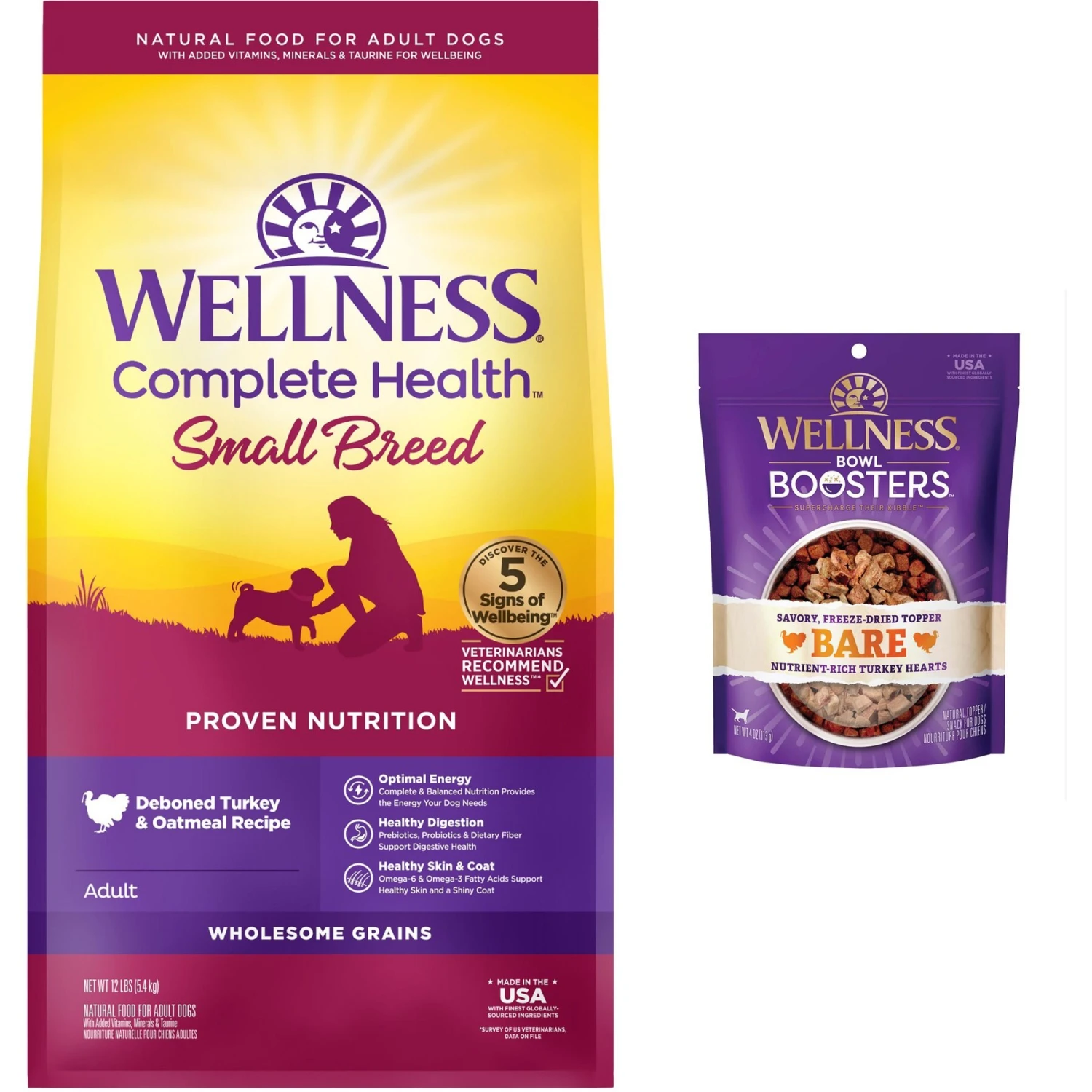 Wellness Small Breed Complete Health Adult Turkey & Oatmeal Recipe Natural Dry Dog Food & Wellness CORE Bowl Boosters Bare Turkey Freeze-Dried Dog Food Mixer Or Topper 3 Wellness Small Breed Complete Health Adult Turkey & Oatmeal Recipe Natural Dry Dog Food & Wellness CORE Bowl Boosters Bare Turkey Freeze-Dried Dog Food Mixer Or Topper