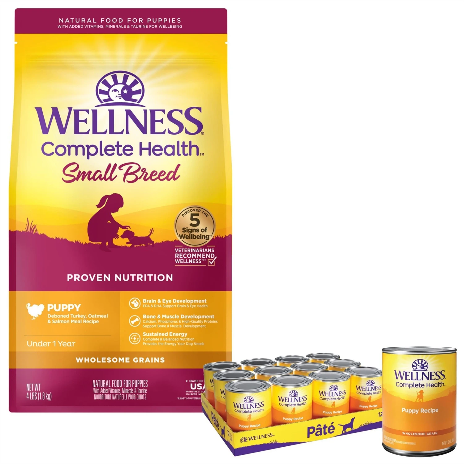 Wellness Small Breed Complete Health Puppy Turkey, Oatmeal & Salmon Meal Recipe Dry Dog Food & Wellness Complete Health Just For Puppy Canned Dog Food 3 Wellness Small Breed Complete Health Puppy Turkey, Oatmeal & Salmon Meal Recipe Dry Dog Food & Wellness Complete Health Just For Puppy Canned Dog Food