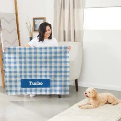 Frisco Personalized Gingham Plaid Soft Fleece Cat & Dog Blanket, 30" X 40" -Blue Buffalo || ROYAL CANIN || Wellness Sales 304001 PT5. AC SS1800 V1637609519