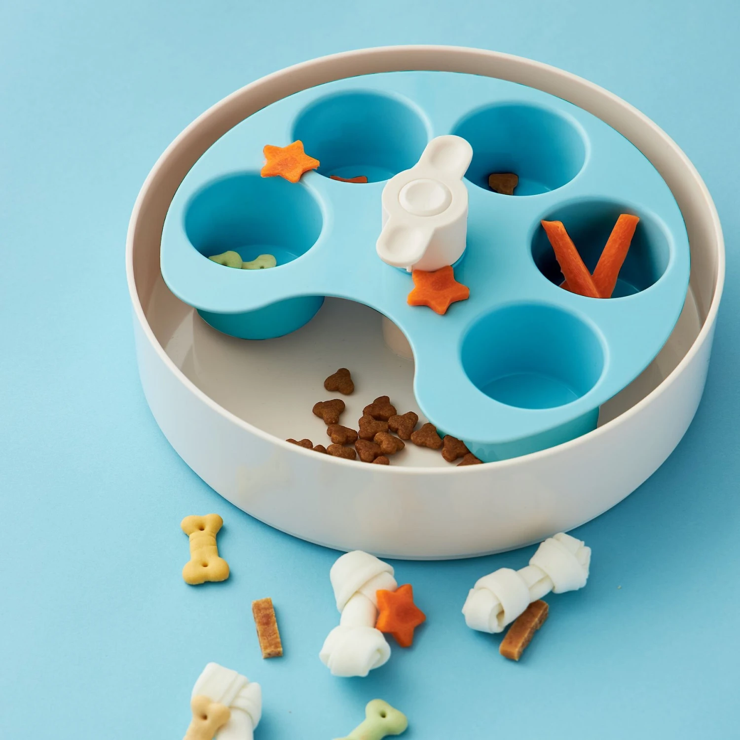 Pet Dream House SPIN Medium Level Palette Non-Skid Plastic Interactive Slow Feeder Dog Bowl, Blue 4 Pet Dream House SPIN Medium Level Palette Non-Skid Plastic Interactive Slow Feeder Dog Bowl, Blue - Image 2