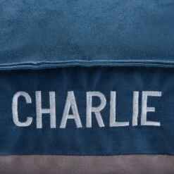 Frisco Personalized Navy Bolstered Bed With Navy Check Bolster -Blue Buffalo || ROYAL CANIN || Wellness Sales 311766 PT4. AC SS1800 V1630593985