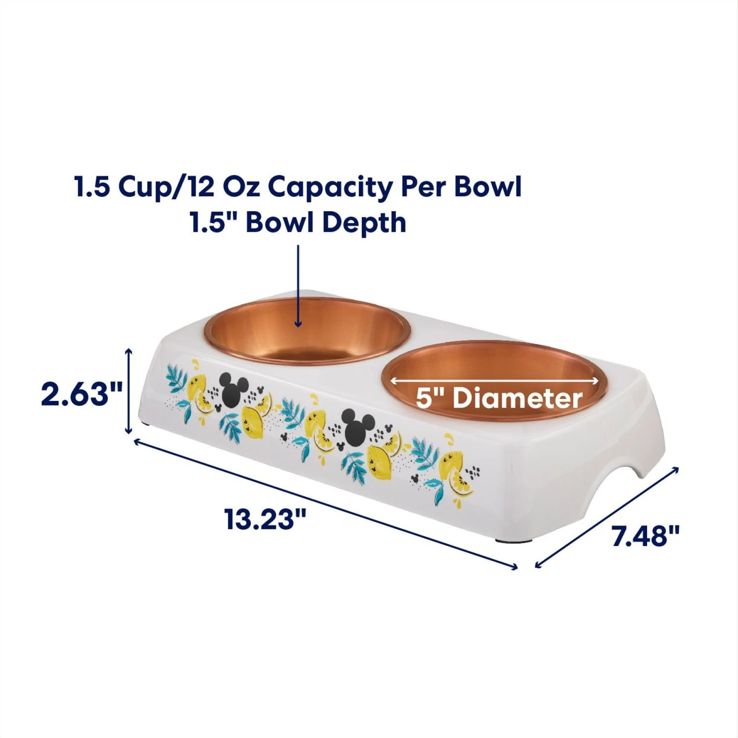 Disney Mickey Mouse Lemon Melamine Stainless Steel Double Dog & Cat Bowl 4 Disney Mickey Mouse Lemon Melamine Stainless Steel Double Dog & Cat Bowl - Image 2