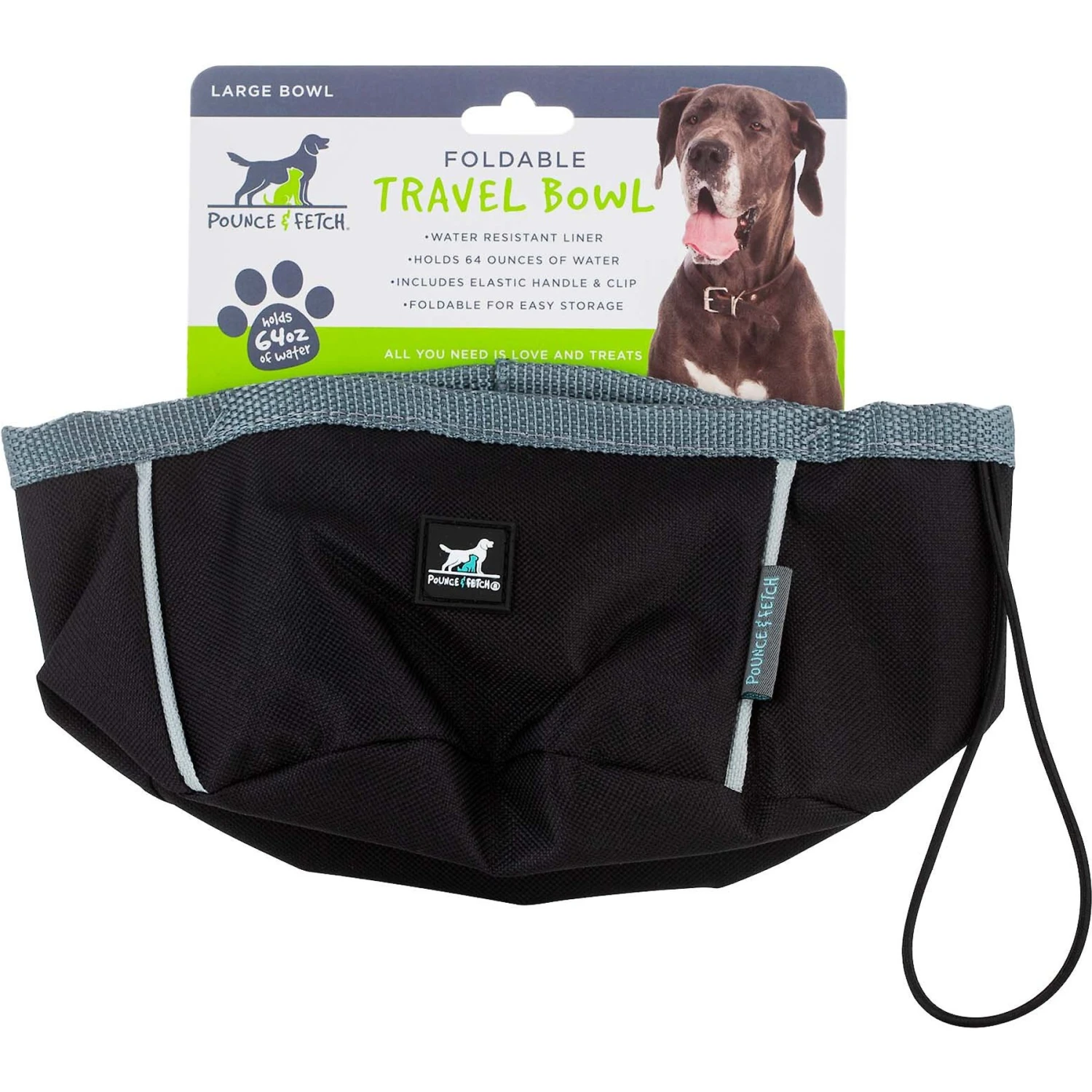 Pounce + Fetch Large Waterproof Cat & Dog Travel Bowl, Black, 6-cup 3 Pounce + Fetch Large Waterproof Cat & Dog Travel Bowl, Black, 6-cup