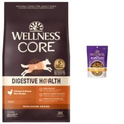 Wellness CORE Digestive Health Wholesome Grains Chicken & Brown Rice Recipe Dry Dog Food & Wellness CORE Bowl Boosters Digestive Health Dry Dog Food Topper, 4-oz Bag